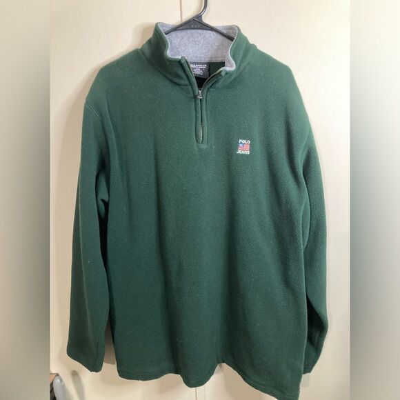 Vintage Polo Jeans Co. Ralph Lauren Green Fleece 1/4 Zipp Pullover Size L - Picture 1 of 3